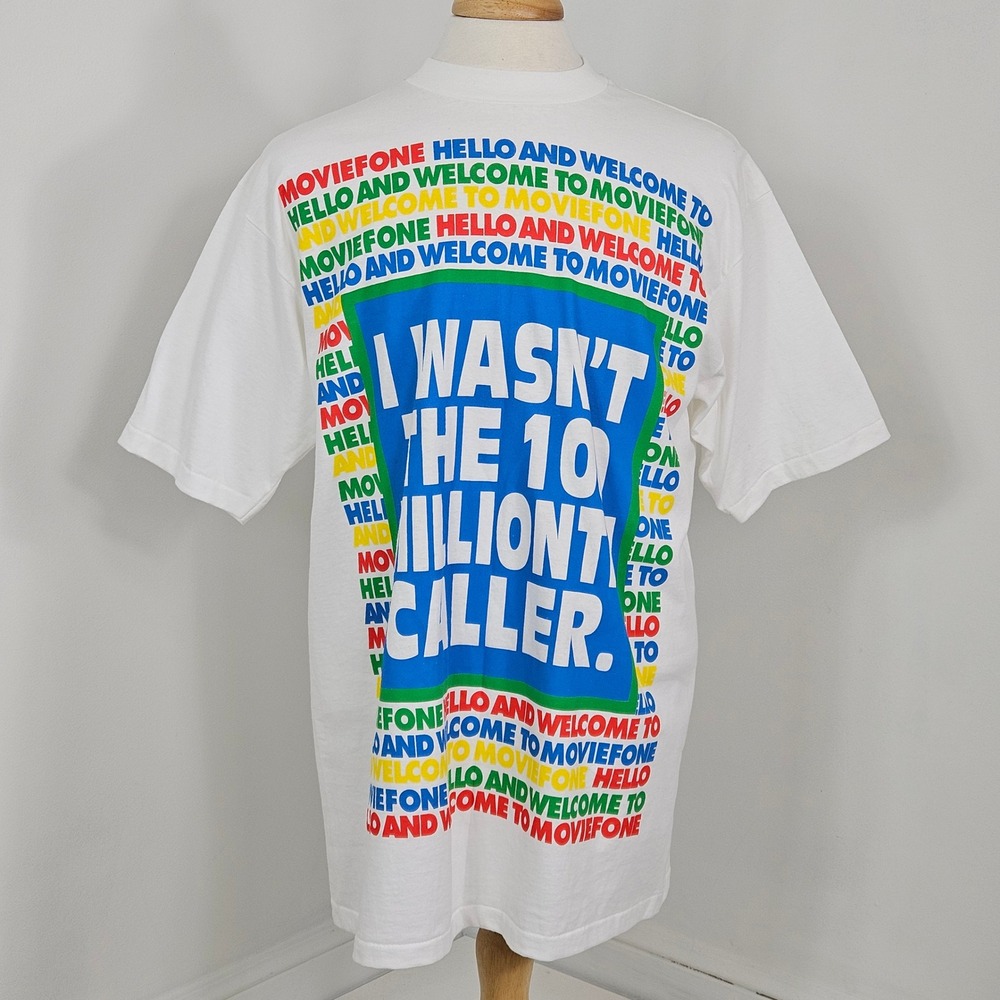 All Sport Moviefone Cotton T-Shirt Mens XL White Vintage 90s Promo Graphic FLAWS